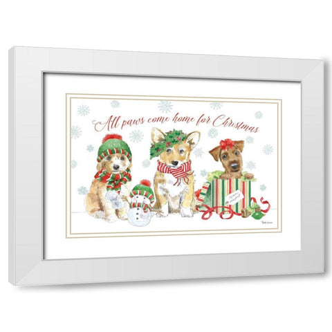 Holiday Paws I White Modern Wood Framed Art Print with Double Matting by Grove, Beth