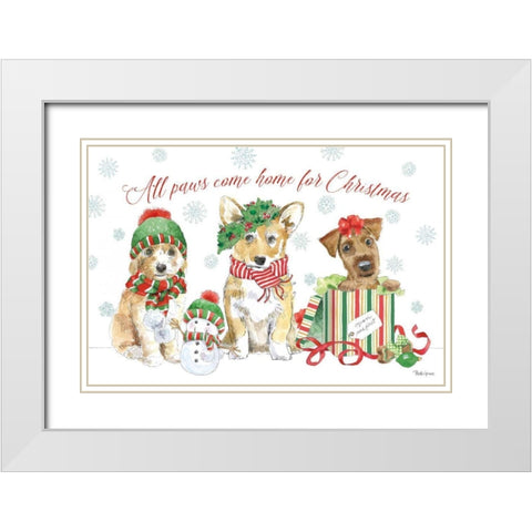 Holiday Paws I White Modern Wood Framed Art Print with Double Matting by Grove, Beth