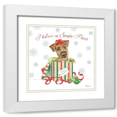 Holiday Paws II White Modern Wood Framed Art Print with Double Matting by Grove, Beth