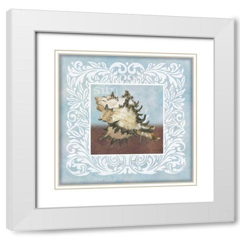 Sandy Shells Blue Spikey White Modern Wood Framed Art Print with Double Matting by Grove, Beth