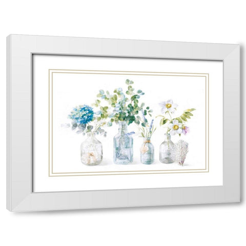 Beach Flowers I White Modern Wood Framed Art Print with Double Matting by Nai, Danhui