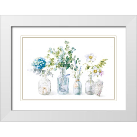 Beach Flowers I White Modern Wood Framed Art Print with Double Matting by Nai, Danhui