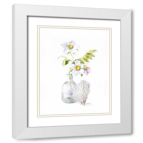 Beach Flowers II White Modern Wood Framed Art Print with Double Matting by Nai, Danhui