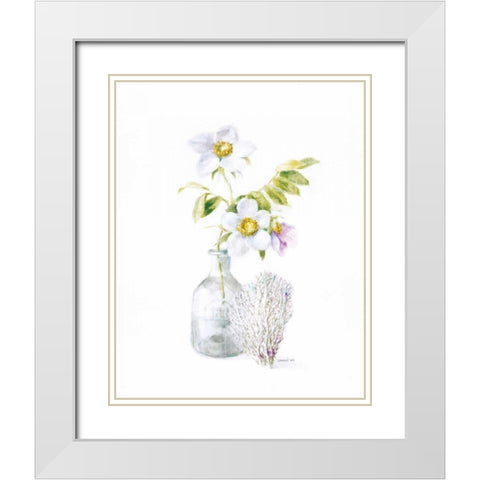 Beach Flowers II White Modern Wood Framed Art Print with Double Matting by Nai, Danhui