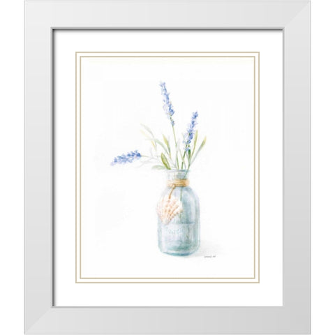 Beach Flowers III White Modern Wood Framed Art Print with Double Matting by Nai, Danhui