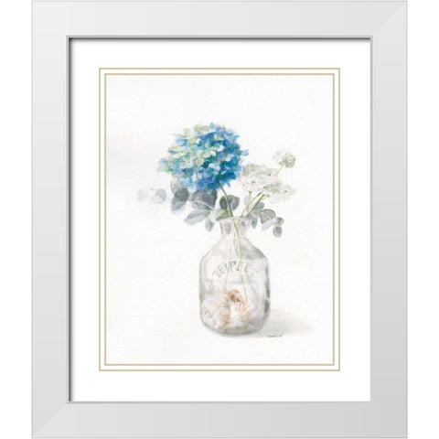 Beach Flowers V White Modern Wood Framed Art Print with Double Matting by Nai, Danhui