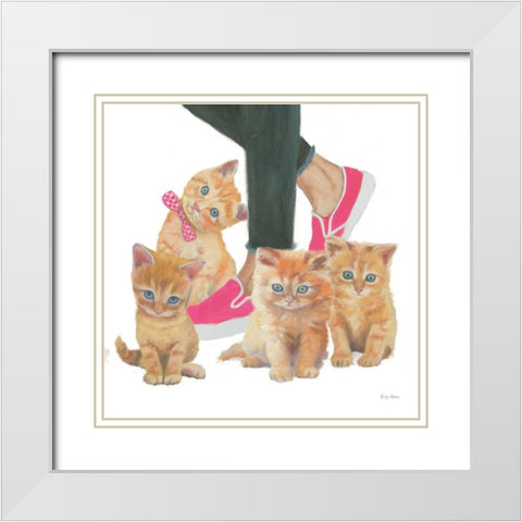 Cutie Kitties I White Modern Wood Framed Art Print with Double Matting by Adams, Emily