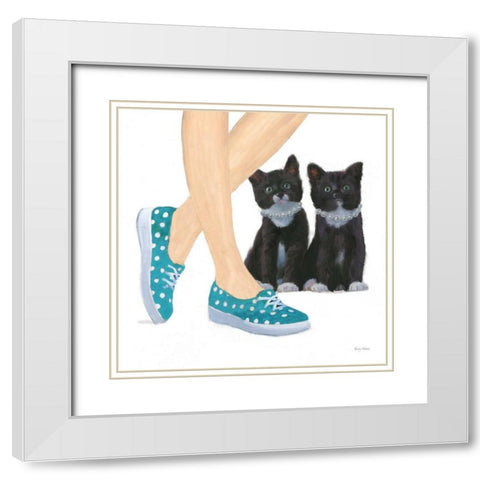 Cutie Kitties III White Modern Wood Framed Art Print with Double Matting by Adams, Emily