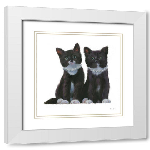 Cutie Kitties IV White Modern Wood Framed Art Print with Double Matting by Adams, Emily