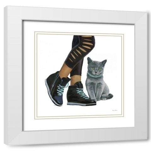 Cutie Kitties V White Modern Wood Framed Art Print with Double Matting by Adams, Emily