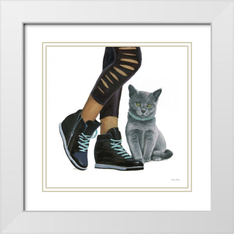 Cutie Kitties V White Modern Wood Framed Art Print with Double Matting by Adams, Emily