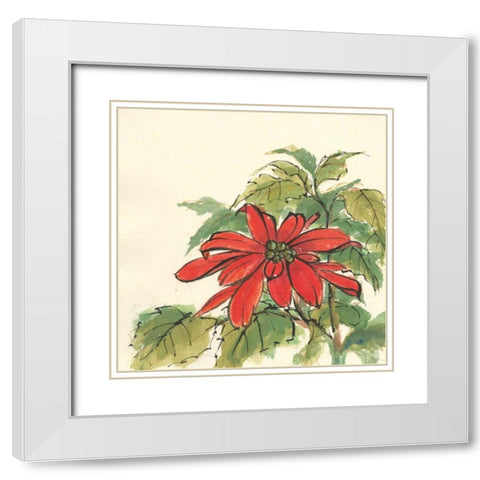 Poinsettia I White Modern Wood Framed Art Print with Double Matting by Paschke, Chris