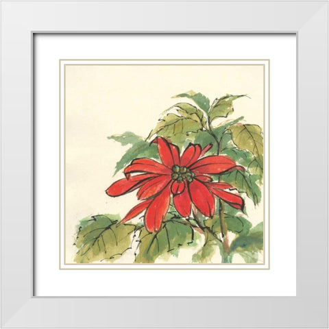 Poinsettia I White Modern Wood Framed Art Print with Double Matting by Paschke, Chris