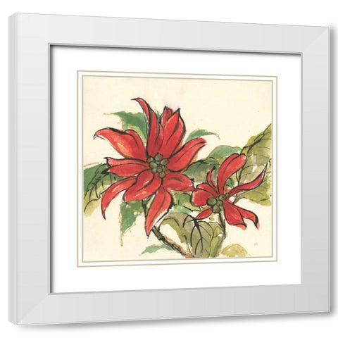 Poinsettia II White Modern Wood Framed Art Print with Double Matting by Paschke, Chris