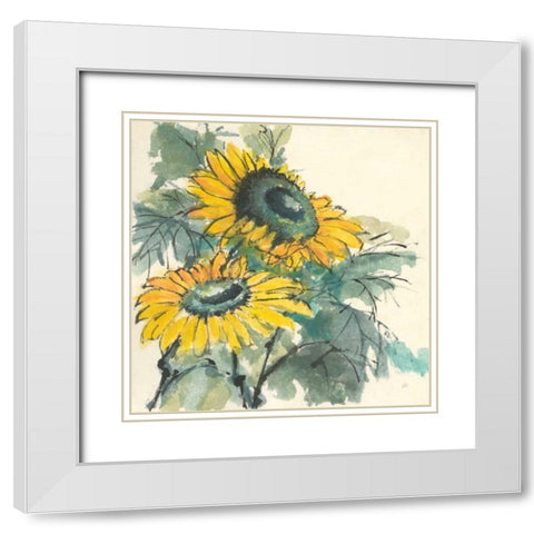 Sunflower I White Modern Wood Framed Art Print with Double Matting by Paschke, Chris