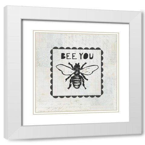Bee Stamp Bee You White Modern Wood Framed Art Print with Double Matting by Prahl, Courtney
