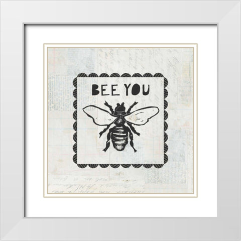 Bee Stamp Bee You White Modern Wood Framed Art Print with Double Matting by Prahl, Courtney