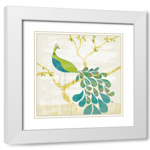 Mod Peacock II Leaves v2 White Modern Wood Framed Art Print with Double Matting by Schlabach, Sue