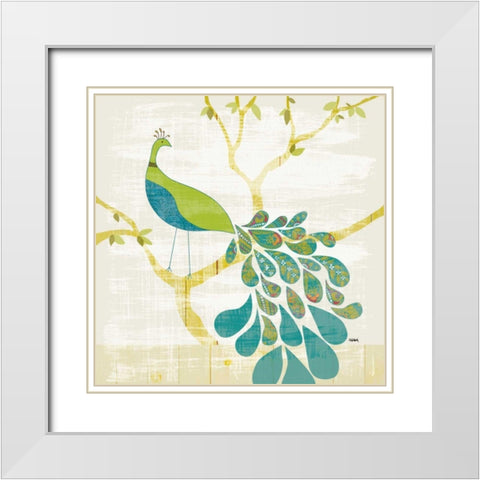 Mod Peacock II Leaves v2 White Modern Wood Framed Art Print with Double Matting by Schlabach, Sue