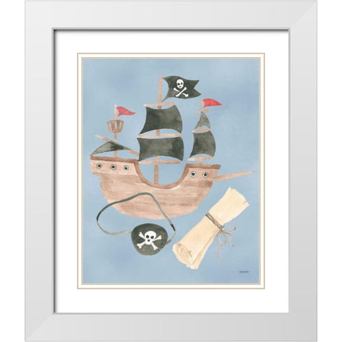 Pirates IV White Modern Wood Framed Art Print with Double Matting by Jackson, Jenaya