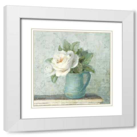 June Roses II White Blue Crop White Modern Wood Framed Art Print with Double Matting by Nai, Danhui