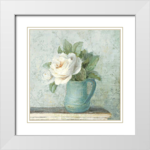 June Roses II White Blue Crop White Modern Wood Framed Art Print with Double Matting by Nai, Danhui
