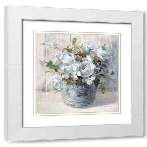 Garden Blooms I Blue Crop White Modern Wood Framed Art Print with Double Matting by Nai, Danhui