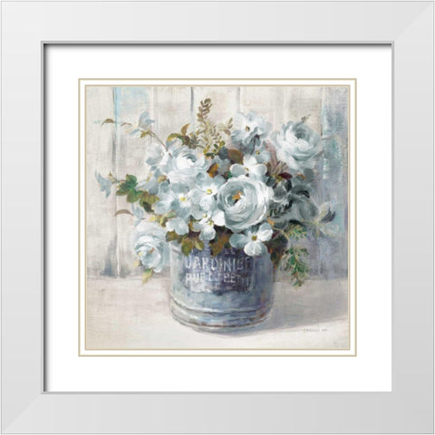 Garden Blooms I Blue Crop White Modern Wood Framed Art Print with Double Matting by Nai, Danhui