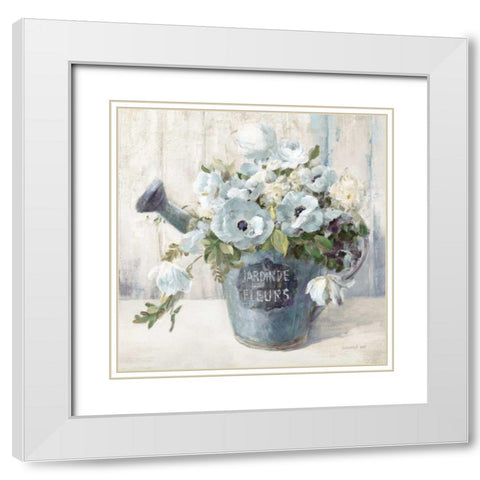 Garden Blooms II Blue Crop White Modern Wood Framed Art Print with Double Matting by Nai, Danhui