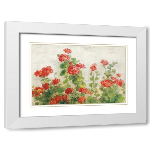 Red Geraniums on White v2 White Modern Wood Framed Art Print with Double Matting by Nai, Danhui