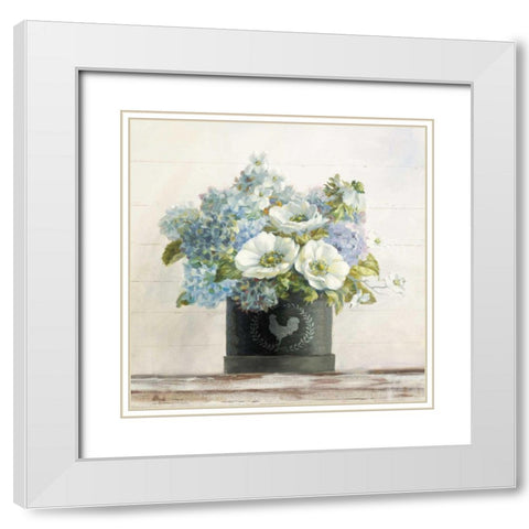 Anemones in Hatbox Shiplap White Modern Wood Framed Art Print with Double Matting by Nai, Danhui