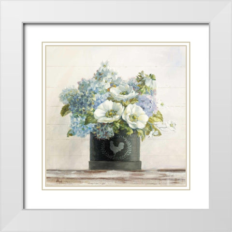 Anemones in Hatbox Shiplap White Modern Wood Framed Art Print with Double Matting by Nai, Danhui