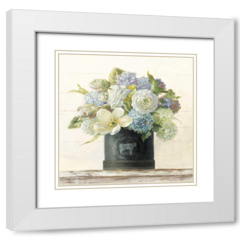 Tulips in Hatbox Shiplap White Modern Wood Framed Art Print with Double Matting by Nai, Danhui