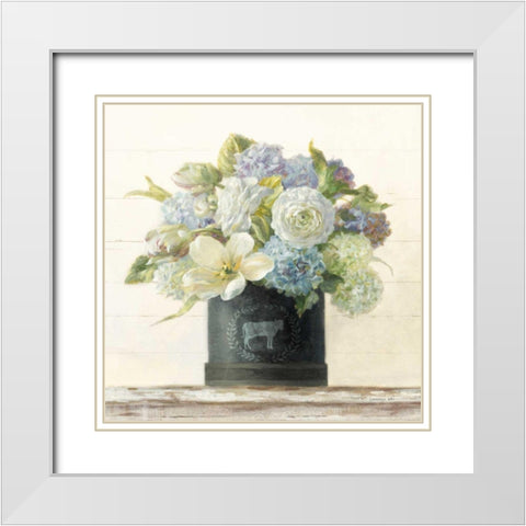Tulips in Hatbox Shiplap White Modern Wood Framed Art Print with Double Matting by Nai, Danhui