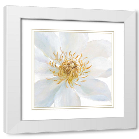 Contemporary Clematis Gray White Modern Wood Framed Art Print with Double Matting by Nai, Danhui