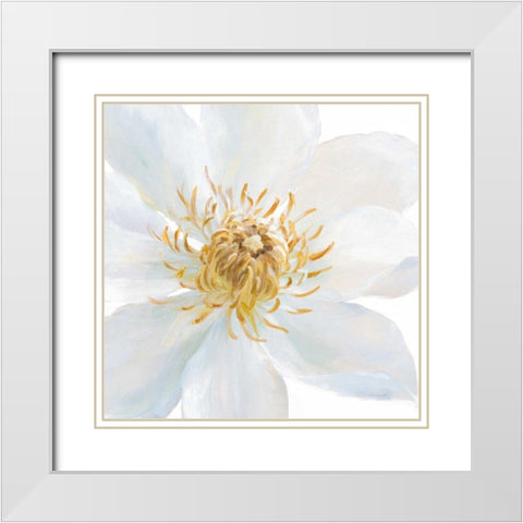 Contemporary Clematis Gray White Modern Wood Framed Art Print with Double Matting by Nai, Danhui