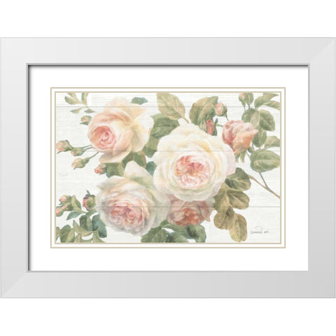 Vintage Roses White on Shiplap Crop White Modern Wood Framed Art Print with Double Matting by Nai, Danhui