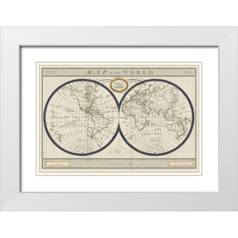 Torkingtons World Map with Indigo White Modern Wood Framed Art Print with Double Matting by Schlabach, Sue