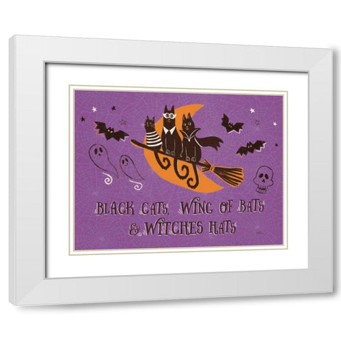 Spooktacular I Black Cats Purple White Modern Wood Framed Art Print with Double Matting by Penner, Janelle