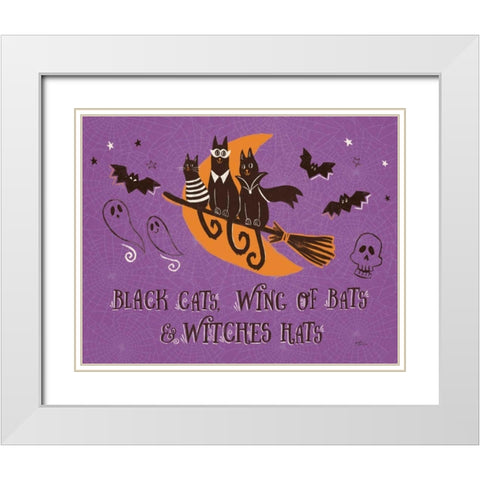 Spooktacular I Black Cats Purple White Modern Wood Framed Art Print with Double Matting by Penner, Janelle