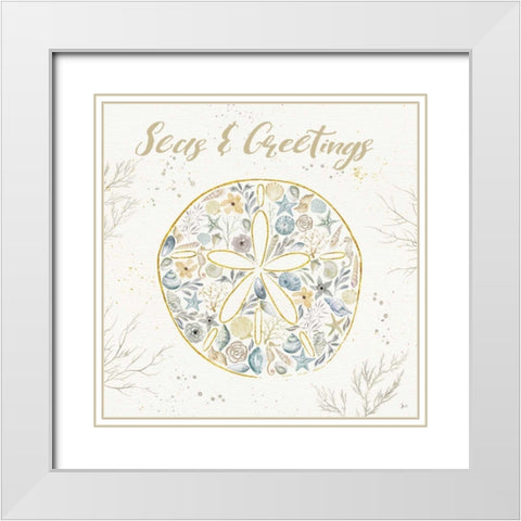 Seaside Blossoms IV Blue Greetings White Modern Wood Framed Art Print with Double Matting by Aiken, Jess