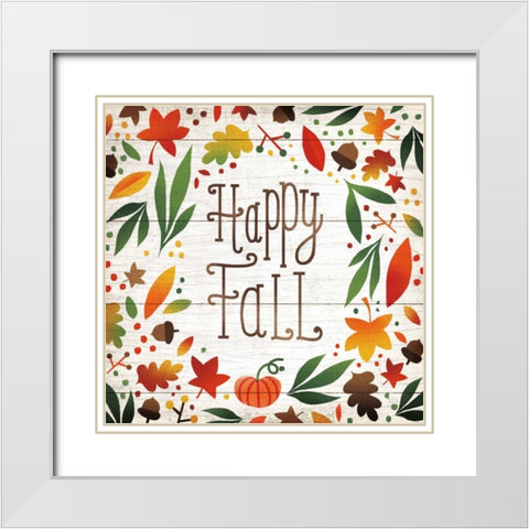 Harvest Time Happy Fall Shiplap Sq White Modern Wood Framed Art Print with Double Matting by Mullan, Michael