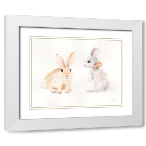 Spring Sentiments Bunny Rabbits White Modern Wood Framed Art Print with Double Matting by Jackson, Jenaya