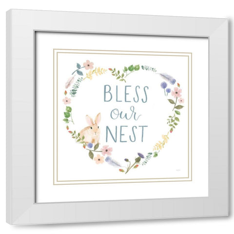 Spring Sentiments VII Bunny White White Modern Wood Framed Art Print with Double Matting by Jackson, Jenaya