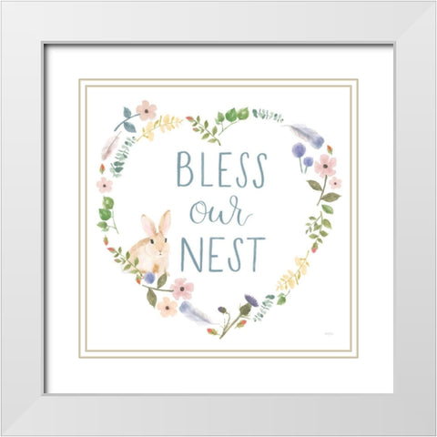 Spring Sentiments VII Bunny White White Modern Wood Framed Art Print with Double Matting by Jackson, Jenaya