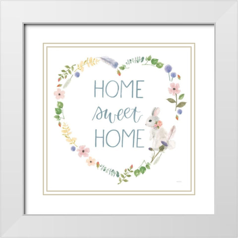 Spring Sentiments VIII Bunny White White Modern Wood Framed Art Print with Double Matting by Jackson, Jenaya