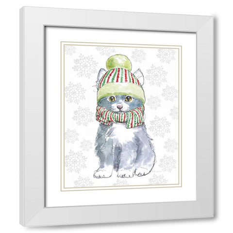 Christmas Kitties II Snowflakes v2 White Modern Wood Framed Art Print with Double Matting by Grove, Beth