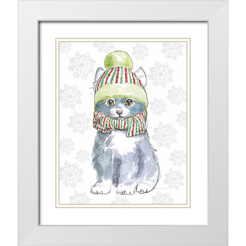 Christmas Kitties II Snowflakes v2 White Modern Wood Framed Art Print with Double Matting by Grove, Beth