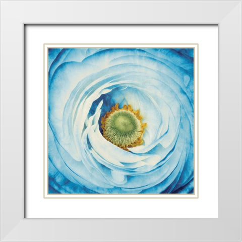 White Peony with Blue White Modern Wood Framed Art Print with Double Matting by Aledanda
