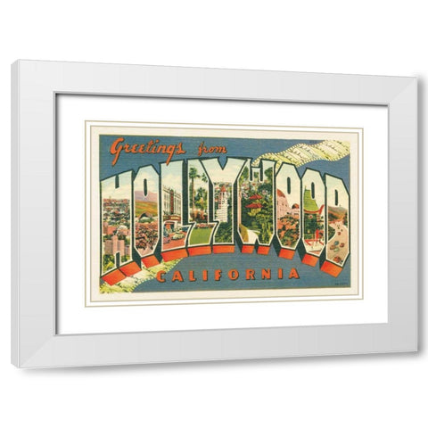 Greetings from Hollywood v2 White Modern Wood Framed Art Print with Double Matting by Wild Apple Portfolio